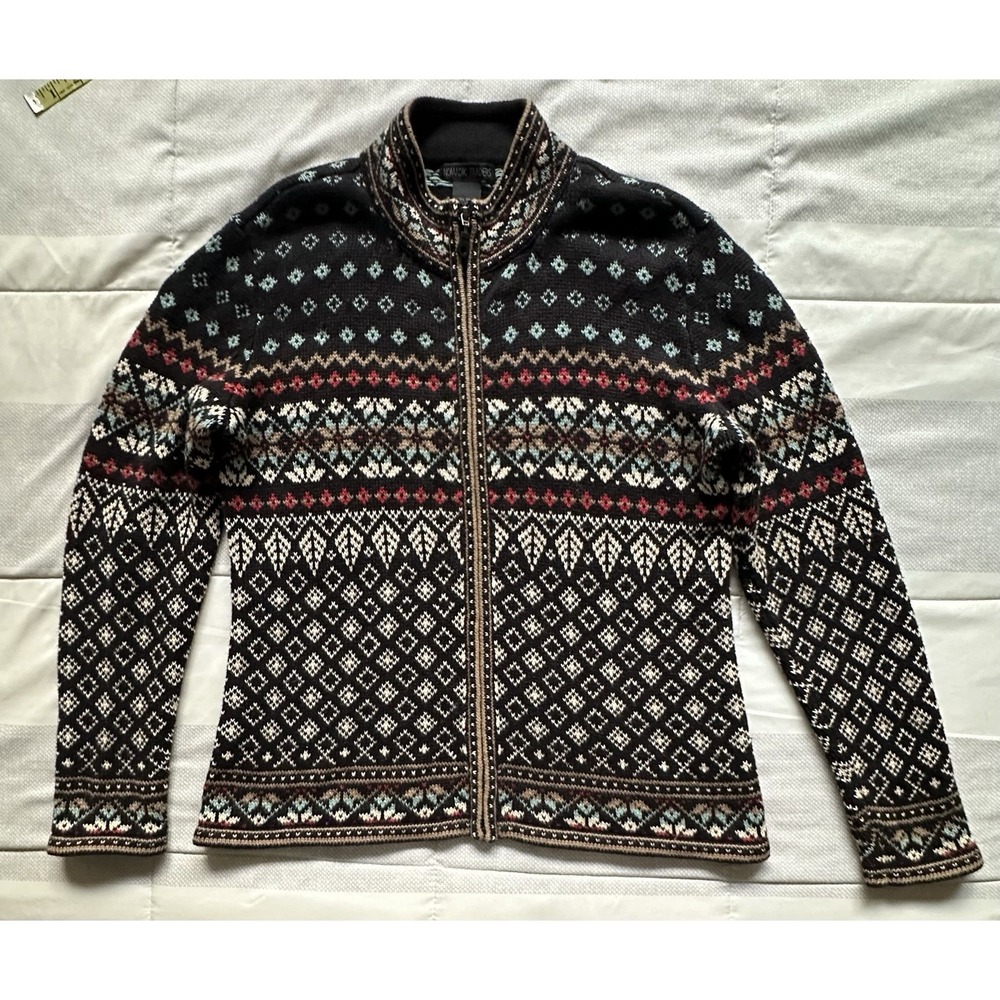 Nomadic Traders Full Zip Cardigan Sweater M Fair Isle Black Multicolor Nordic